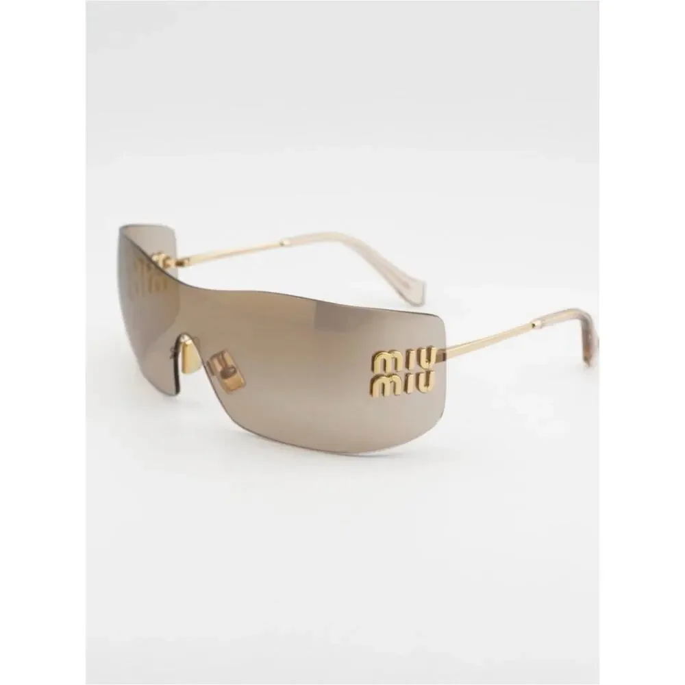 New Miu Miu MUB53S 5AK20P Gold-Tone Brown Gradient Shield Sunglasses Authentic